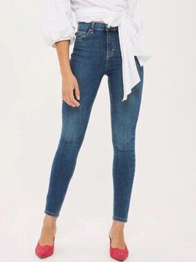 NWT Topshop Moto Jamie Jeans High Waisted Ankle Grazer, Indigo, W26L30